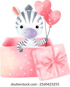 Watercolor Zebra in Gift Box