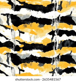 Watercolor zebra stripes in black, white, and yellow, zebra seamless pattern, Vector illustration background for print the paper.