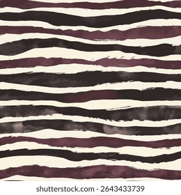  Watercolor zebra stripes pattern, burgundy and black color palette, grunge lines ikat pattern, ikat seamless pattern, Vector illustration background for print the paper.