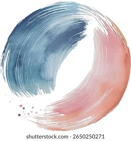 Watercolor Zen Circle – Abstract Enso Brushstroke with Blue and Coral Gradient