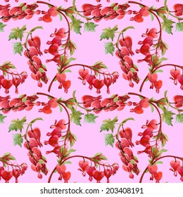 Watercolor Zigokaktus Schlumbergera flowers seamless pattern on pink background vector