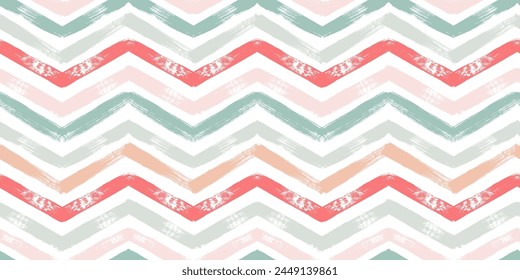 Patrón de Vector sin fisuras de rayas en zigzag de acuarela, fondo de decoración de Navidades. Abstractas líneas de cheurón, estampado de rayas en tonos pastel.
