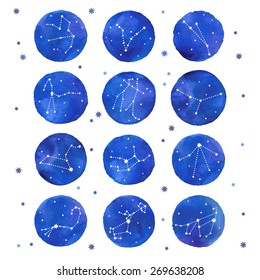 Watercolor zodiac constellations set