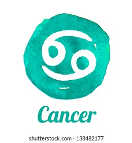 Watercolor zodiac icon set: Cancer, vector sign