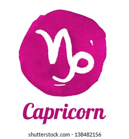 Watercolor zodiac icon set: Capricorn, vector sign