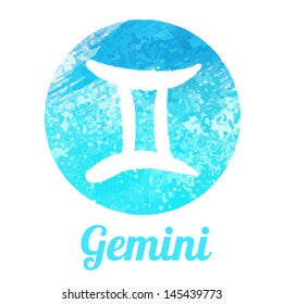 Watercolor zodiac icon set: Gemini, vector sign