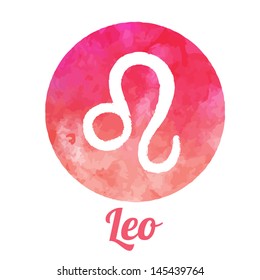 Watercolor zodiac icon set: Leo, vector sign