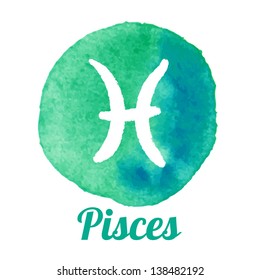 Watercolor zodiac icon set: Pisces, vector sign