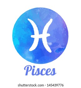 Watercolor zodiac icon set: Pisces, vector sign