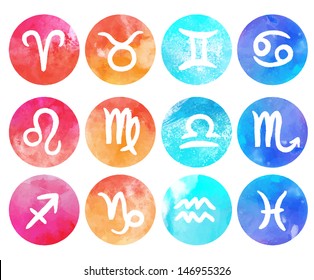 Watercolor zodiac icon set, vector sign 