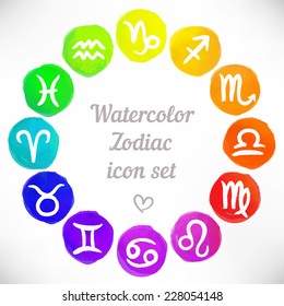 Watercolor zodiac icon set, vector sign 