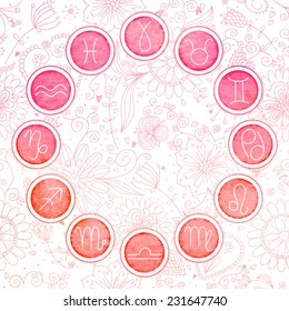 Watercolor zodiac signs set. EOS 10. No transparency. No gradients. 