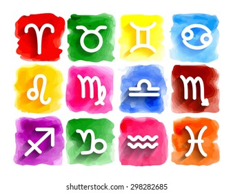 Watercolor zodiac symbol icons  on white background