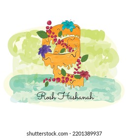 Watercolored ribbon with honey and flowers Rosh Hashanah Vector