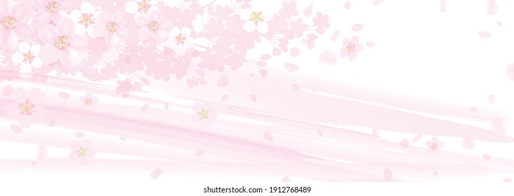 Watercolor-like border pattern and cherry blossoms