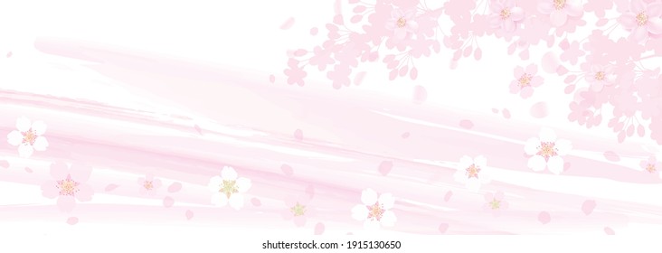 Watercolor-like border pattern and cherry blossoms