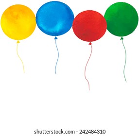 watercolors ballons red yellow blue and green
