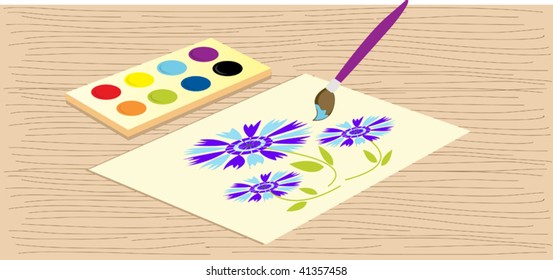 watercolors and brush