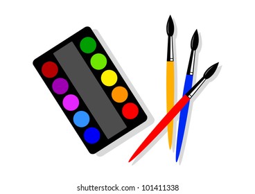 Watercolors and brushes