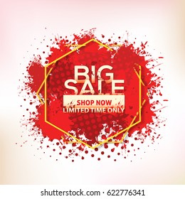 Watercolors with Geometric Frames Style Big Sale Theme Website Banner, Card, Flyer, Tag Ad Design. Colorful Badge Illustration