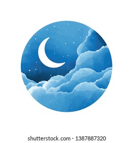 Watercolors night starry sky, calm illustration, universal element for design