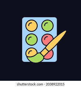 Watercolors RGB color icon for dark theme. Paint set for beginners. Painting supplies. Color palette. Isolated vector illustration on night mode background. Simple filled line drawing on black