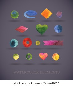 Watercolors ribbons and banners for text. Collection of Watercolor design elements, backgrounds, labels, bubble, ribbon with shadow. Hand drawn abstract colorful stripes. 
