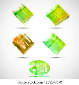 Watercolors shapes and banners. Design elements collection, backgrounds, labels, bubble. Hand drawn abstract colorful strokes. 
