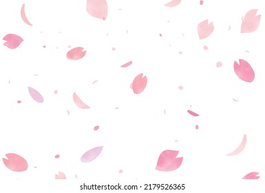 Watercolor-style background vector with large and small cherry blossom petals