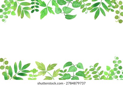 Watercolor-style green leaf frame vector