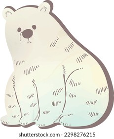 Watercolor-style hand-drawn illustration of a sitting white bear
