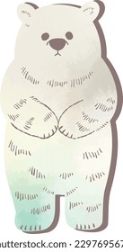 Watercolor-style hand-drawn illustration of a standing white bear
