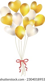 Watercolor-style illustration of a bunch of gold and silver balloons.
