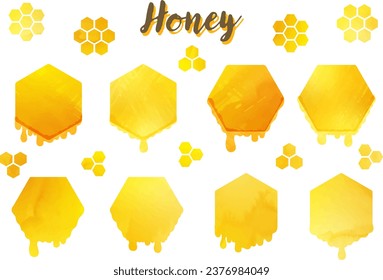 Watercolor-style Set of Honey Dripping Honeycomb Frame Illustrations
