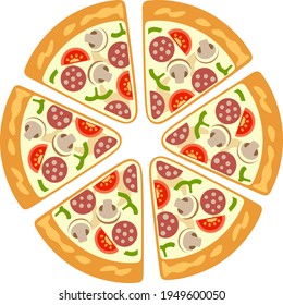 Watercolor-style vector hand drawn pizza. food, dinner, italian,