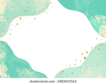 Watercolor-style wave, abstract frame illustration_green
