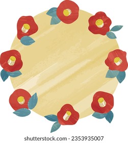 Watercolor-style_ Simple Tsubaki, Camellia Frame Illustration
