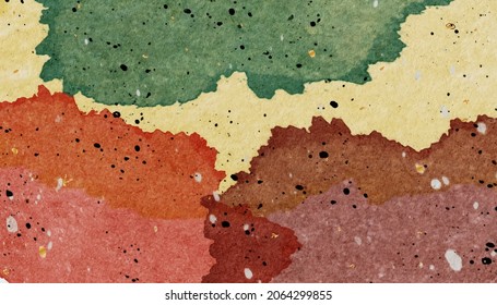 Fondo abstracto de color de agua con pincel de pintura salpicado en amarillo multicolor, naranja, marrón y verde con salpicante dorado, negro y blanco, Vector Ilustración fondo diseño clásico para impresión