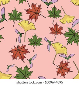 Watercolour autumn pattern with leaves,Leaves maple.