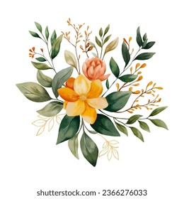 Watercolour Bouquet isolated on white background. Autumn botanical decoration, great for thanksgiving day, fall home decor, fabric print. 