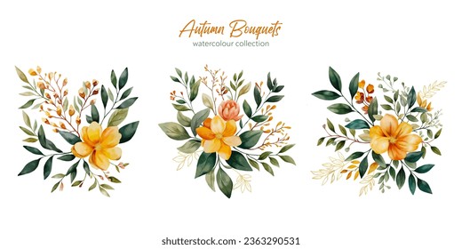 Watercolour Bouquets collection. autumn botanical compositions for fall decor, halloween, thanksgiving 