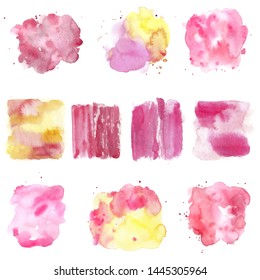 Watercolour brash splatter backgrounds set. banner collection, pink and yellow textured banners
