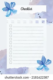 Watercolour checklist, planner, wallpaper. Violet flower.