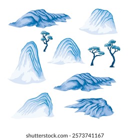 Watercolour Chinese mountains isolated. Vector