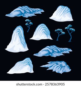 Watercolour Chinese mountains isolated. Vector