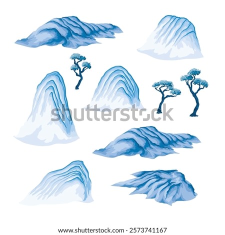 Watercolour Chinese mountains isolated. Vector