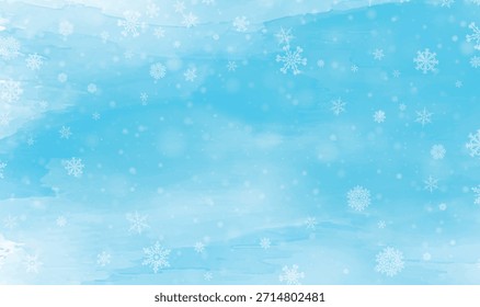 Watercolour christmas background with falling snowflakes