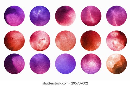 Watercolour circle vector textures. Mega-useful pack for  your designs. Perfect for branding, greetings, websites,  merchandise designs and so much more. Bright purple color  illustration.