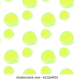 Watercolour circles seamless pattern. Colorful round shapes abstract watercolor background.  Green bubble on white. Polka dots color.