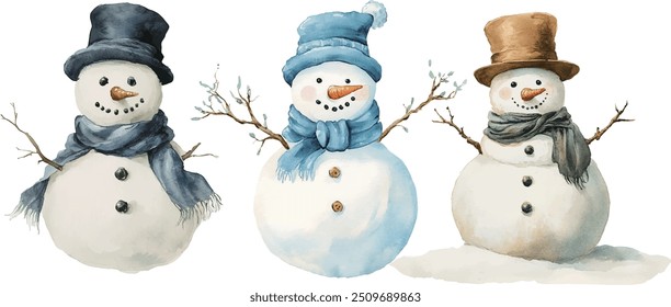 watercolour clipart of a Snowman